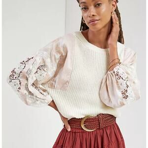 Pilcro Martine Peasant Sleeve Sweater Boho Lace Knit Size M Anthropologie NWT